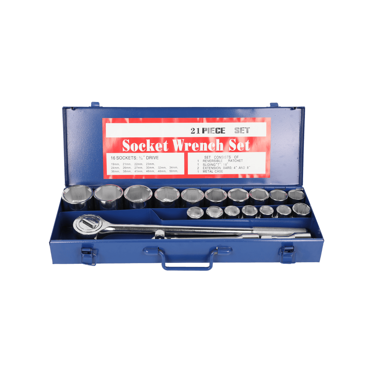 21-teiliges professionelles Werkzeug, robuster Hand-Automechaniker-Schraubenschlüssel, 3/4-Zoll-Steckschlüsselsatz für die Autoreparatur