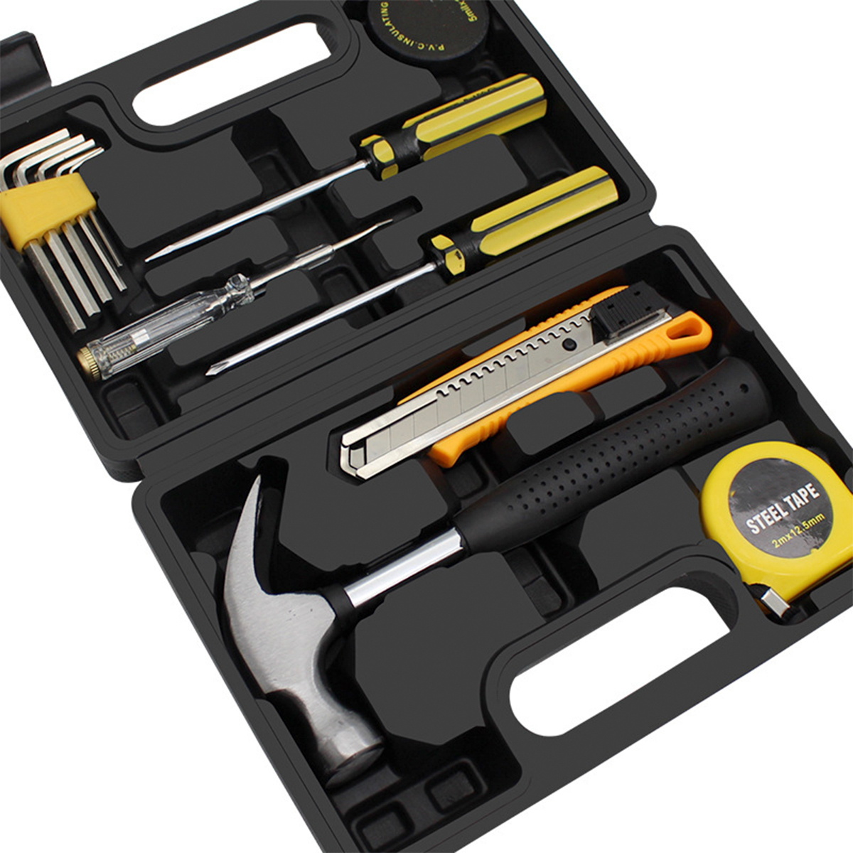 12-teiliges kleines Hausbesitzer-Werkzeug-Set, allgemeines Haushalts-Handwerkzeug-Set mit Kunststoff-Werkzeugkasten, Aufbewahrungskoffer
