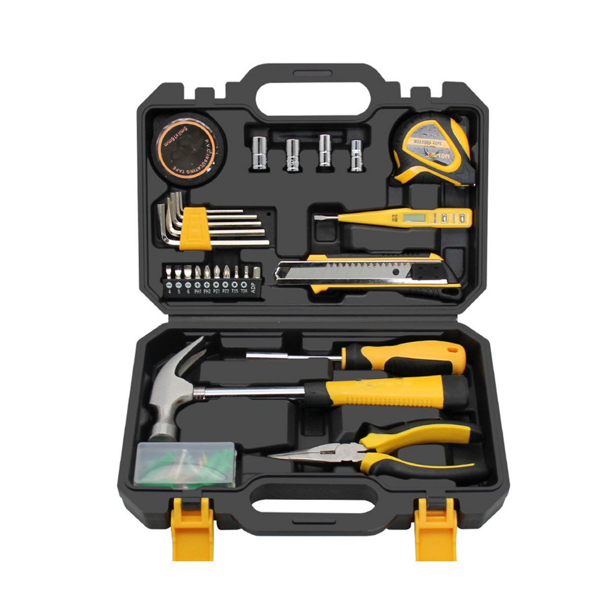 28-teiliger Haushalts-Werkzeugkasten, speziell für Elektriker, wasserdichter Kunststoff, multifunktionales Heim-Hardware-Werkzeug-Set